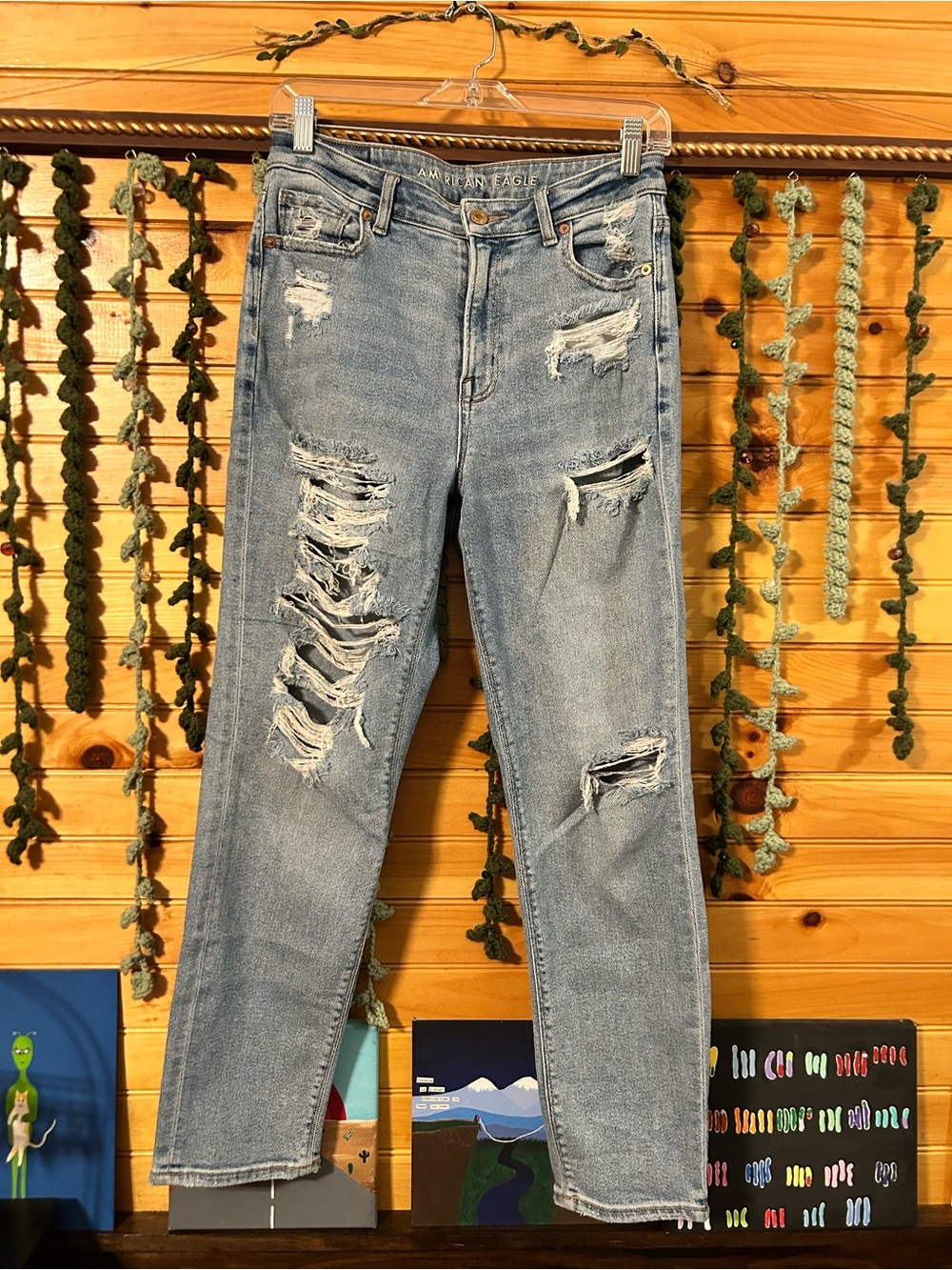 American Eagle Outfitters Light Blue Ripped Slim Straight Jeans